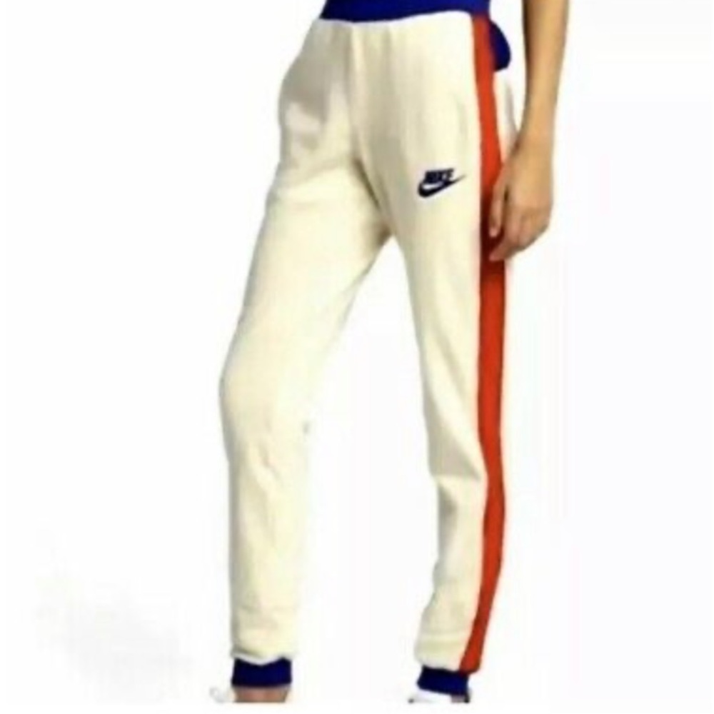 Nike Polar Fleece Stripe Red Blue Cream Joggers Sweatpants L - Picture 6 of 12